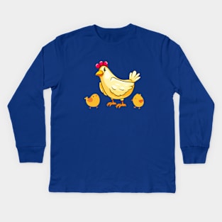 Cute Hen and Chicks Kids Long Sleeve T-Shirt